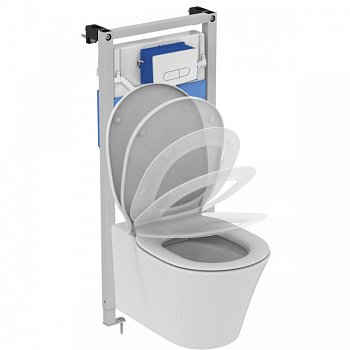 Пневматический промо-набор 4 в 1 Ideal Standard с унитазом K819501 CONNECT AIR Rimless, с сиденьем и крышкой E036801, с инсталляцией PROSYS 120 P и пневматической панелью смыва OLEAS™ P1