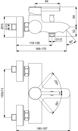 Смеситель для ванны с душем Ideal Standard Ceraline BC199U4 черный матовый/хром