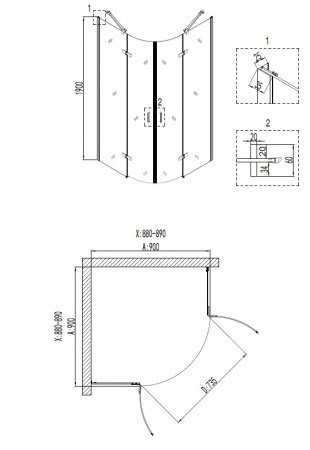 Душевой угол Niagara NG- 6615-08 90x90x190 профиль хром, стекло прозрачное