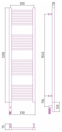 Полотенцесушитель электрический Сунержа Модус 3.0 120х30 золото, левый ТЭН