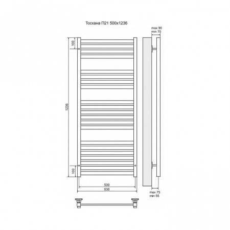 Полотенцесушитель электрический Terminus Тоскана П21 500x1236, ТЭН HT-1 300W, левый/правый