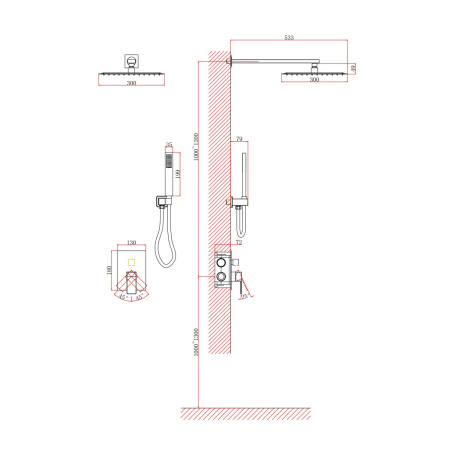 Душевая система встраиваемая D&K Bayern.Liszt DA1515707A04, матовое золото