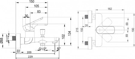 Смеситель для ванны с душем Villeroy & Boch O.Novo TVT10400100061 хром