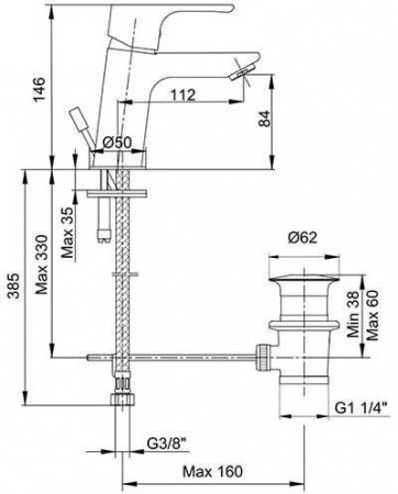 Смеситель для раковины E.C.A Niobe 102188056EX хром