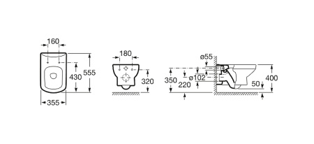 Комплект унитаза с инсталляцией Roca Dama Senso 893104680, глубина унитаза 55см, без клавиши в комплекте, с микролифтом, безободковый, быстросъемное