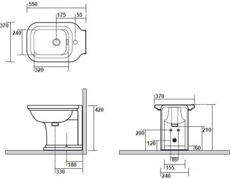 Биде напольное Kerasan Waldorf 55 см