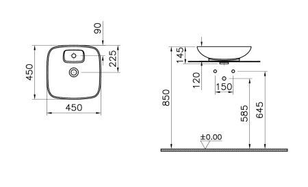 Раковина накладная 45см Vitra Memoria 5887B403-0041 белый