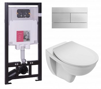 Унитаз c инсталляцией Jacob Delafon Patio E21740RU-00 rimless сиденье тонкое микролифт, клавиша хром