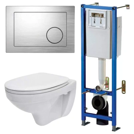 Комплект Cersanit DELFI TPL инсталляция LEON NEW кнопка GEOMETRY пластик хром матовый