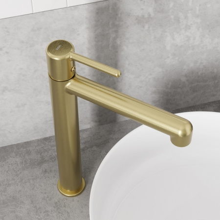 Cмеситель для настольного умывальника, золотой матовый, Aiger, IDDIS AIGMG01i01