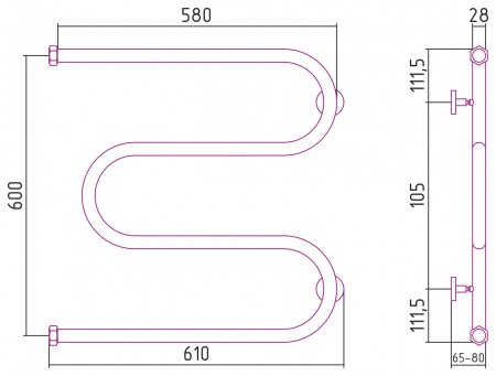 Полотенцесушитель водяной Сунержа М-образный 60х60 белый матовый