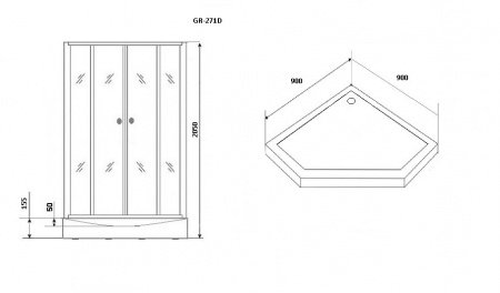 Душевая кабина Grossman GR271D 90x90x205 профиль черный, стекло прозрачное с узором