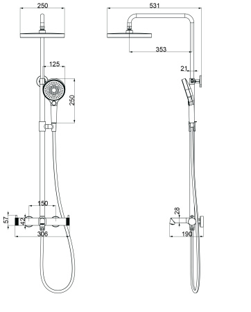 Душевая стойка со смесителем Vincea Rim VSFS-2RM1CH хром