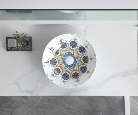 Раковина чаша Bronze de Luxe Lotos 5008, белый/синий