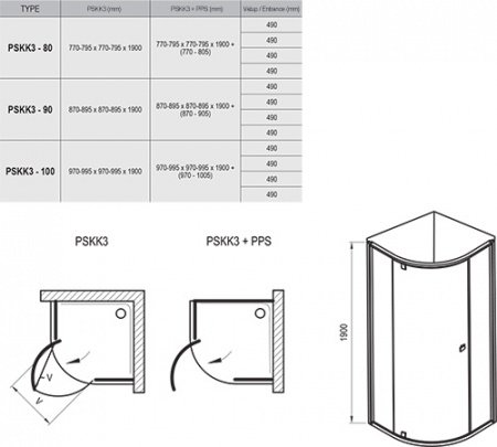 Душевой угол Ravak Pivot PSKK3 80x80x190 профиль белый, стекло прозрачное