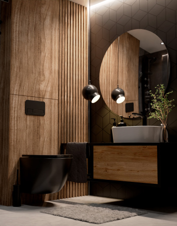 Унитаз подвесной безободковый AQUAme AQM2002MB черный матовый, с сиденьем микролифт