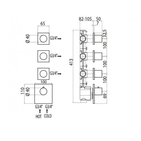 Термостат для душа на 3-6 потребителей Bossini Outlets Z031205.030 хром