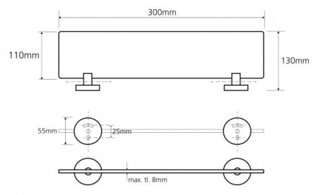 Полка стеклянная Bemeta Omega 104122042 Глянец