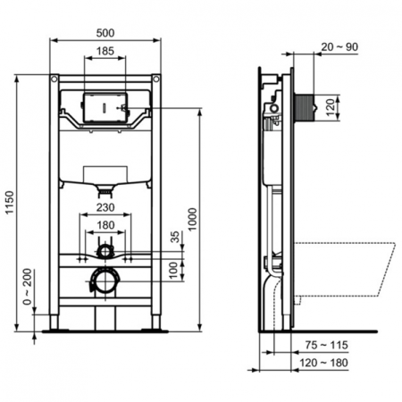 Промо-комплект 4 в 1 Ideal Standard с подвесным унитазом T007901 TESI AquaBlade® с сиденьем и крышкой T352701 TESI, встраиваемой инсталляцией R020467 PROSYS FRAME 120 M и механической панелью смыва R0108AA SOLEA M1