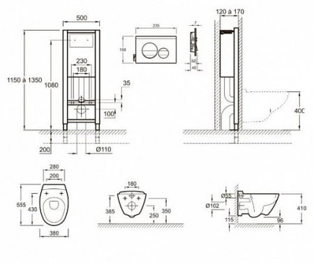 Унитаз c инсталляцией Jacob Delafon Presquille E21743RU-00 сиденье тонкое микролифт, клавиша хром