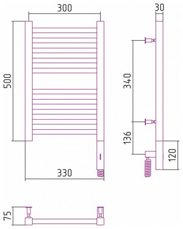 Полотенцесушитель электрический Сунержа Модус 3.0 50х30 хром, правый ТЭН