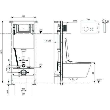 Комплект унитаза-биде с инсталляцией TECE Spring L S955797 с сиденьем микролифт с клавишей смыва белый матовый