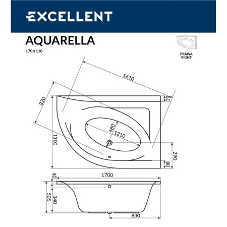 Ванна акриловая EXCELLENT Aquarella 170x110 (прав.)