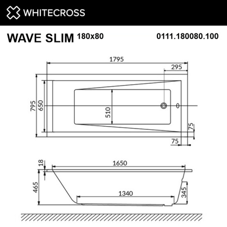 Ванна WHITECROSS Wave Slim 180x80 акрил