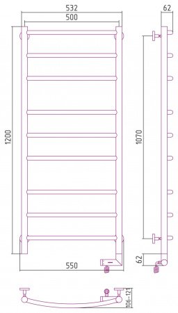 Полотенцесушитель электрический Сунержа Галант 2.0 120х50 хром, подключение правое