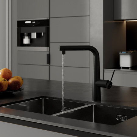 Смеситель для кухни с подключением фильтра и выдвижным изливом IDDIS Pure PURBLPFi05N черный матовый