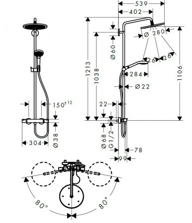 Душевая стойка Hansgrohe Croma Select S 26890990 золото