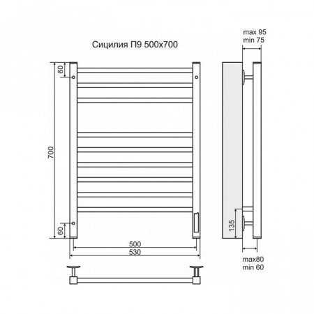 Полотенцесушитель электрический Terminus Сицилия П9 500x700
