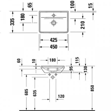 Раковина подвесная 45см Duravit D-Neo 0738450041 белый