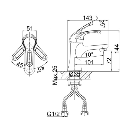 Смеситель для раковины D&K Rhein DA1372141, хром
