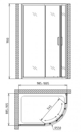 Душевой угол GEMY Victoria 100x90x190 профиль хром, стекло прозрачное, две дверцы