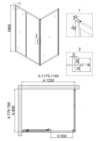 Душевой угол Niagara NG- 6612-08 120x80x190 профиль хром, стекло прозрачное