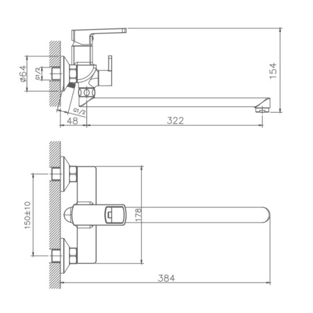 Смеситель для ванны Haiba HB22176, хром