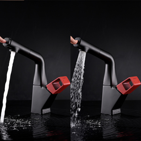 Смеситель для кухни Lemark Soul LM6008BR черный матовый с красной ручкой