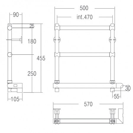 Полотенцесушитель электрический Margaroli Sole 540-3 5404703CRNB 455х570 хром