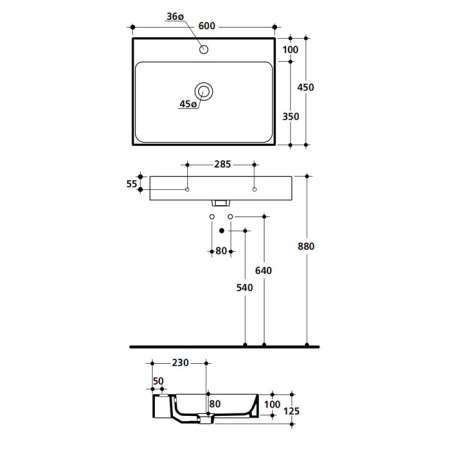 Раковина подвесная / накладная 60см Kerasan Cento 353101*1 белый