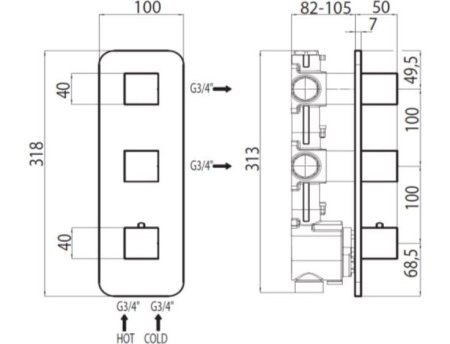 Термостат для душа на 2-3 потребителя Bossini Outlets Z031204.021 золото