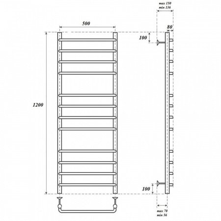 Полотенцесушитель электрический Point PN09152E П12 500x1200 левый/правый, хром