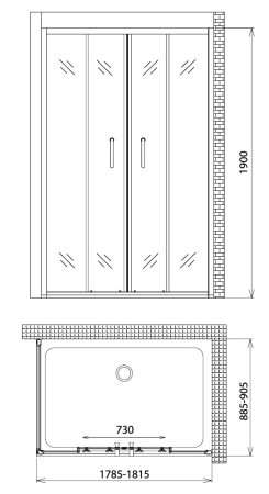 Душевой угол GEMY Victoria 180x90x190 профиль хром, стекло прозрачное