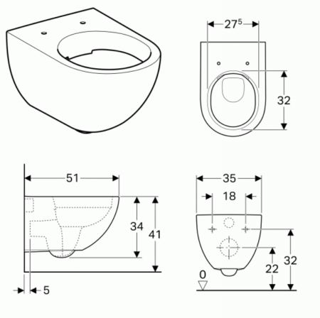 Унитаз с инсталляцией подвесной GEBERIT Acanto 500.301.KJ.A с горизонтальным выпуском