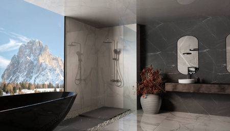 Душевая стойка со смесителем Vincea Rondo VSFS-1R1GM вороненая сталь