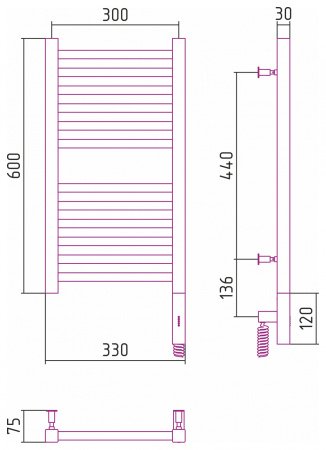 Полотенцесушитель электрический Сунержа Модус 3.0 60х30 сатин, правый ТЭН