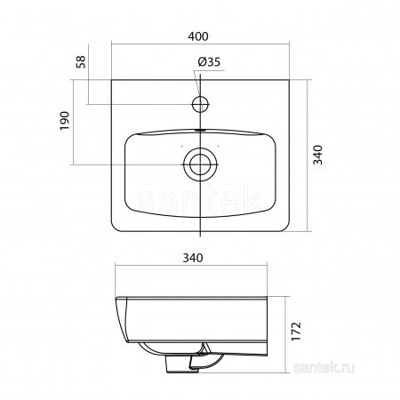 Раковина Santek Нео 40 отверстие под смеситель 1WH302183