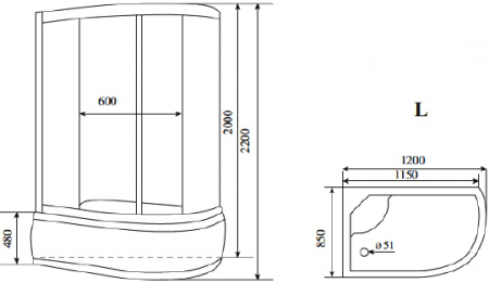 Душевая кабина Timo Lux T-7720 L P 120x85x220 профиль хром глянцевый, стекло прозрачное