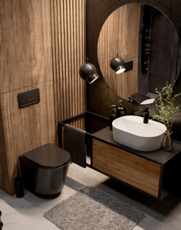 Унитаз подвесной безободковый AQUAme AQM2001MB черный матовый, с сиденьем микролифт