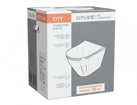 Унитаз подвесной Cersanit OVAL 63114 белый, с сиденьем микролифт